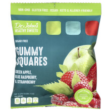 Dr. John's Healthy Sweets, Dr. John's Gezonde Zoetigheden, Gummy Squares, Suikervrij, Groene Appel, Blauwe Framboos, & Aardbei, 1.8 oz (50 g)