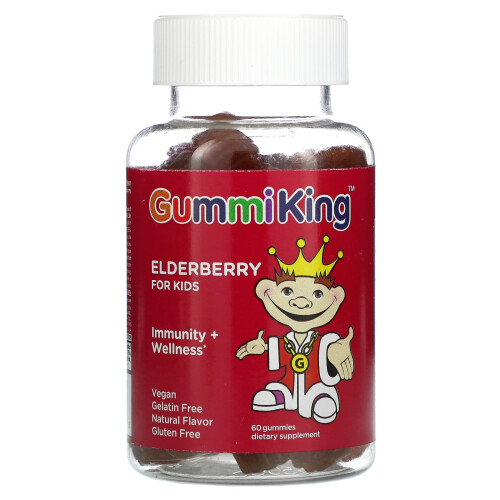 GummiKing, Elderberry pre Dete, Immunity + Wellness, Raspberry, 60 Gummies