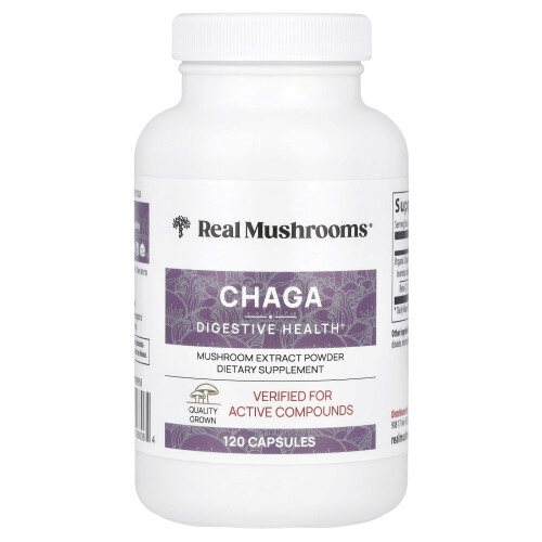 Real Mushrooms, Τσάγκα, Μύκητας Εξαγωγής Πουλβερίζωμα, 120 Φύλλα