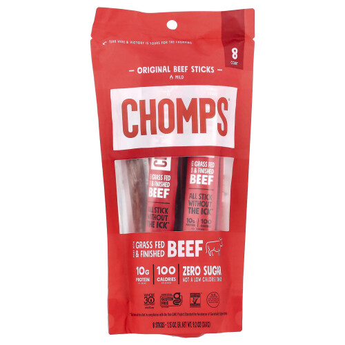 Chomps, Original Beef Sticks, Mild, 8 Sticks, 1,15 oz (32 g) Hver