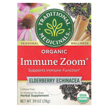 Traditional Medicinals, Organic Immune Zoom, Elderberry Echinacea, Koffie-vrij, 16 Verpakte Thee Zakjes, 0.99 oz (28 g)