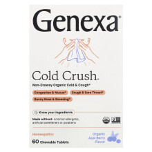 Genexa, Cold CrushÆ, Oorganisk Kall & Hosta, Oorganisk Acai Bär, 60 Smältbara Tabletter