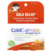Boiron, ColdCalm Barn Meltaway Pellets, Kall Läkning, 3+ år, 2 Tub, Ca 80 Snabbt upplösande Pellets Varje