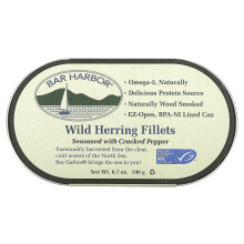 Bar Harbor, Vilda Herring Fillets, Säsongad med Krossad Peppar, 6.7 oz (190 g)