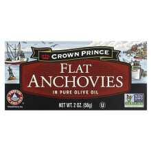 Crown Prince Natural, Flat Anchovies, I Pure Olive Oil, 2 oz (56 g)