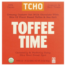 TCHO, Toffee Time, Chocolate de Leche de Avena con Toffee y Sal de Mar, 53% Cacao, 3 Barras, 0.70 oz Cada una