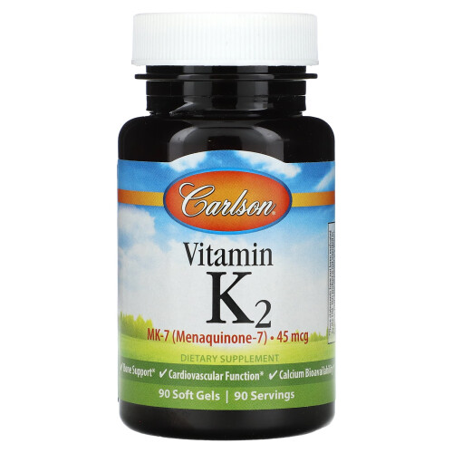 Carlson, Βιταμίνη K2, MK-7 (Μενακινόνη-7), 45 mcg, 90 Σκληρά Κψήλια