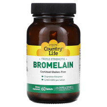 Country Life, Bromeliaani, Kolminkertainen Voimakkuus, 60 tablettia