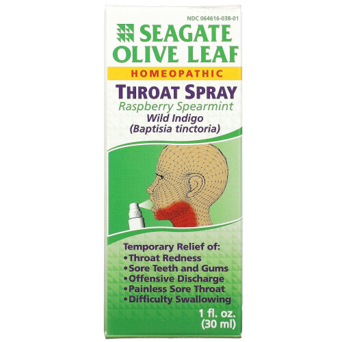 Seagate Seagate, Olive Leaf Throat Spray, Raspberry Spearmint, 1 fl oz (30 ml)