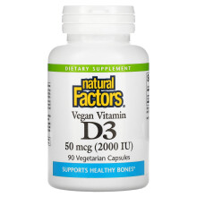 Vitamina D3 Vegetariana de Natural Factors, 50 mcg (2,000 IU), 90 Cápsulas Vegetarianas