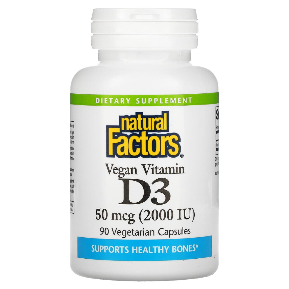 Natural Factors , Vegan Vitamin D3, 50 Mcg (2,000 Iu), 90 Vegetarian Capsules