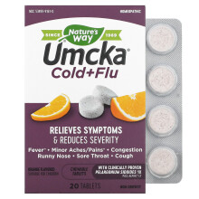 Nature's Way, Umcka, Cold & Flu Relief Kautabletten, Alter 6+, Orange, 20 Tabletten