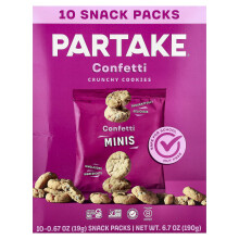 Partake, Kruimige Cookies, Confetti, 10 snack pakken, 0,67 oz (19 g) per stuk
