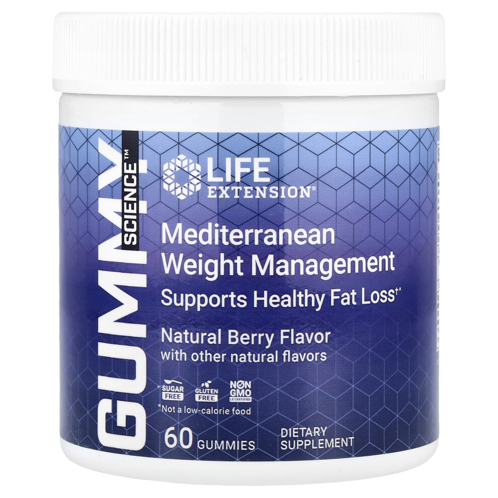Life Extension , Gummy Science, Mediterranean Weight Management, Natural Berry, 60 Gummies