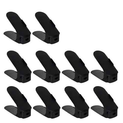 10PCS Double Layer Space Saving Shoe Rack Storage Holder, Non-Slip Shoes Organiser Storage Idea,Black