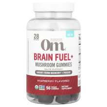 Om Mushrooms, Brain Fuel+ Mushroom Gummies, Rasbary, 56 Vegan Gummies