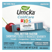 Nature's Way, Umcka, Lek na Zimny Plwoczek, Dla Dzieci od 6 lat, Wiśnia, 10 Pakietów Proszku, 0,024 oz (0,7 g) Każdy