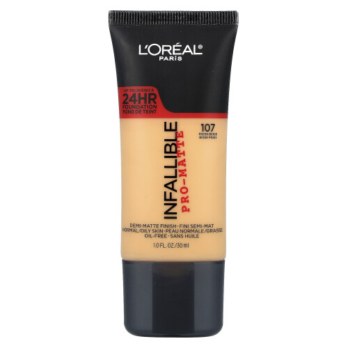 L'Oréal, Ακατάλυτος, Προ-Ματ/Foundation, 107 Φρέσκο Μπέιζ, 1 fl oz (30 ml)
