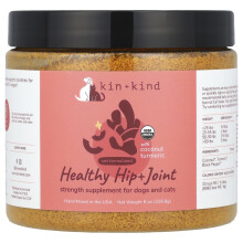 Kin+Kind, Sund Hip + Leje, Styrke Supplément For Hunde og Katter, med Kokos Kurkuma , 8 oz (226, 8 g)