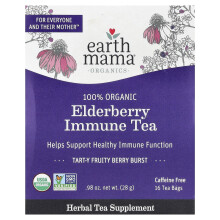 Earth Mama, Organics, 100% Biologische Elderberen Immuunthee, Zure Vruchtbegrazing, Koffievrij, 16 Theezakjes, 0.98 oz (28 g)