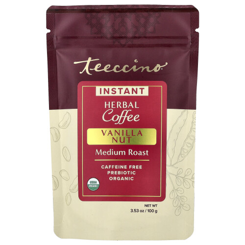 Teeccino, Instant Herbal Kaffe, Vaniljnut, Medium Roast, Kaffe Fritt, 3.53 oz (100 g)