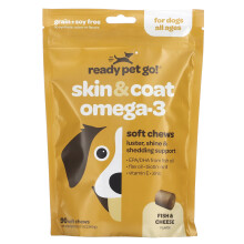 Ready Pet Go, Hud & Pels Omega-3, For Hunde, Alle Aldre, Fisk & Ost, 90 Bløde Kager, 12,7 oz (360 g)