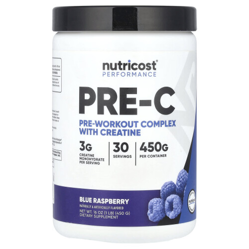 Nutricost, Performance, Complex Pre-C, Pre-Complex de Antrenament cu Creatină, Blue Raspberry, 1 lb (450 g)