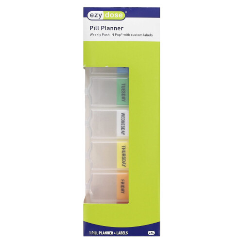 Ezy Dose, Pill Planner settimanale con etichette Push 'N Pop, 2XL, 1 Conto