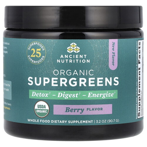Ancient Nutrition, Supergreens Orgânicos, Morango, 3.2 oz (90.7 g)