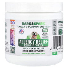 Bark&Spark, Allergi Løsning Immune Chews, Itchy Skin Relief, For Hunde, Peanut Butter, 120 Bløde Chews, 9.3 oz (264 g)