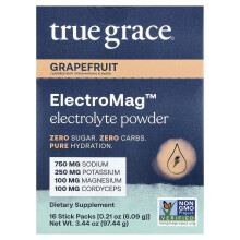 True Grace, ElectroMag, Pulbere de Electroliți, Grapefruit, 16 Cutii, 0.21 oz (6.09 g) Fiecare