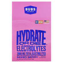 BUBS Naturals, Hydrate or Die, Elektrolyyttej Juoma-Aine, Sekalainen Marjakuoriainen, 20 Pakkausta, 0,43 oz (12,3 gm) Kappale