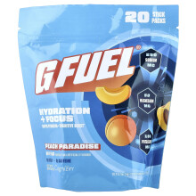 G FUEL, Hydrering + Fokus, Elektrolytdrink Mix med Cognizin, Peach Paradise, 20 Stick Pack, 0,21 oz (6 g) Varje