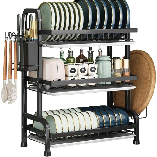 3-Tier White Dish Drainer Rack with Drip Tray 1