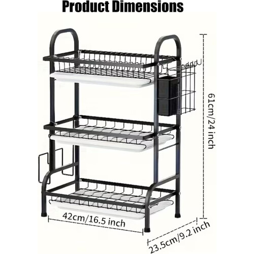 3-Tier White Dish Drainer Rack with Drip Tray 2