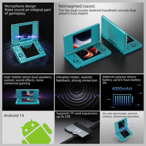 Para Anbernic RG  Console de Videogame Retrô com Tela IPS de 4 Polegadas, Tela Sensível Ao Toque Dupla, 3+32G, para Android 14, Flip Game Player, 2