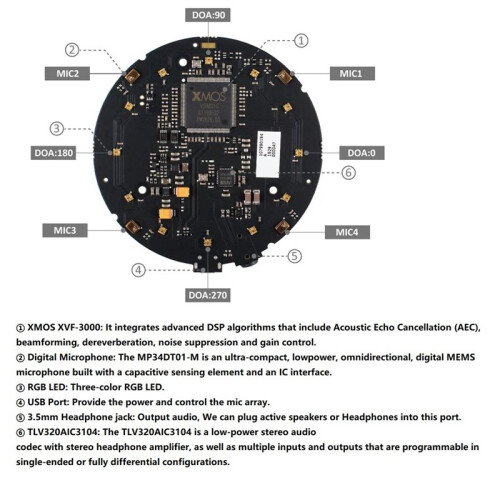 ReSpeaker USB-Microfoonarray XVF3000 met Koffer, AI-Gestuurde Array met 4 Microfoons voor Heldere Spraak in Omgevingsgeluid 1
