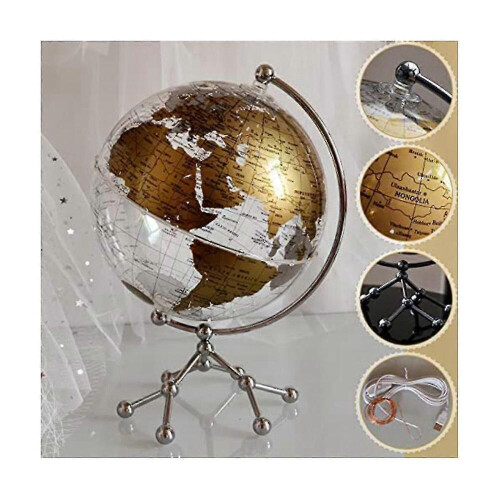 8Inch World Globe,Illuminated World Globe with Metal Stand,Educational Interactive Globe, LED Globe Lamp 2