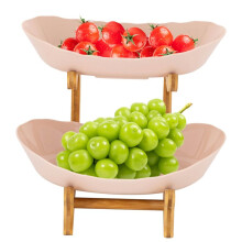 2 Tier Beige Fruit Bowl Fruit Basket Stand Fruit Serving Tray for Dinner Parties, Dining Tables, Weddings