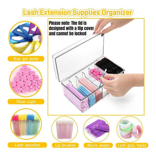 2 Pack Lash Extension Organizer, Clear Eyelash Cart Storage Boxes with 6 Compartments, Separated Large Capacity Eyelash 2