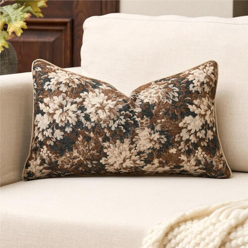 Neutral Floral Pillowcases, Plush Rectangular Cushion Covers, Decorative Farmhouse-Style Sofa Cushion Covers Grey 2