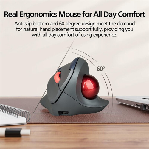 Wireless Trackball Mouse Vertical Rechargeable Rollerball Mouse Ergonomic Slient Clikc Gaming Mouse 2