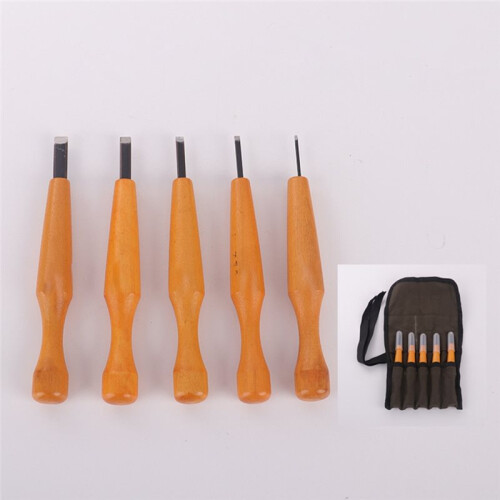 5 Pcs Carving Tools Set - Flat Linoleum & Wood Carving Knifes Chisel V Shaped Tools for Linocut Printmaking 2