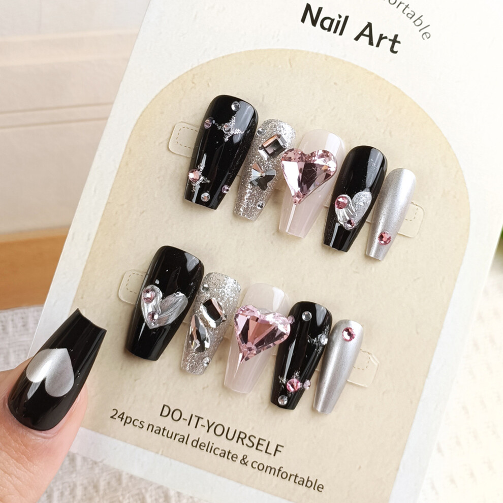Dachuang Beauty Silver/Black Glitter Long Lasting Fake Nails