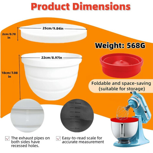 Silicone Bowl Liners for 5 Qt  Mixers, 3 Liners with Lids 2