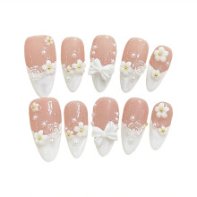 (S) Pink Fake Nails with White Edge, Durable & Reusable
