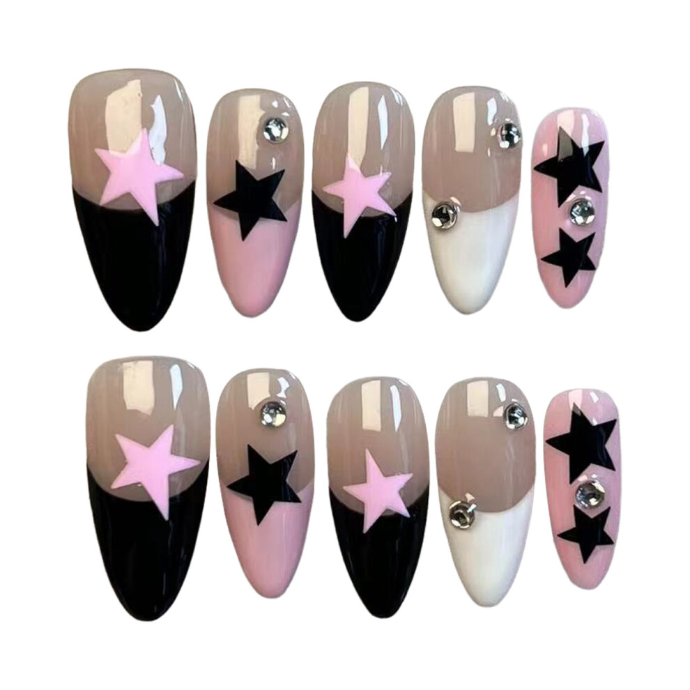 Dachuang Beauty (L) Star French Pink Almond False Nails - Waterproof, Long Lasting