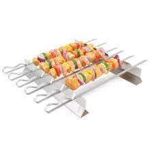 GEEZY Stainless Steel BBQ Grill Rack with 6 Skewers for Chicken Kebabs Meat Shrimps