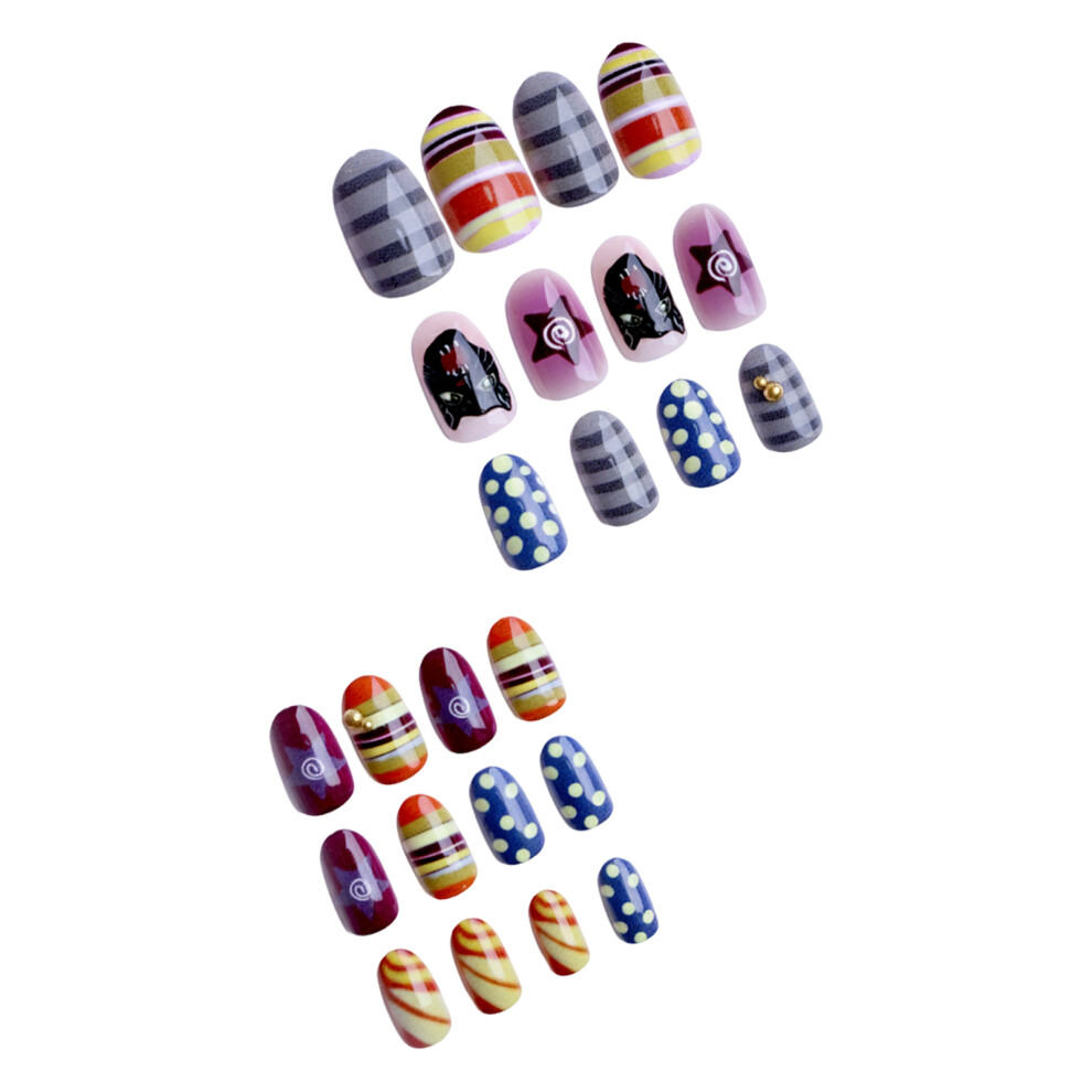 Reach-Tools 24Pcs Cat Print Reusable Press On Nails