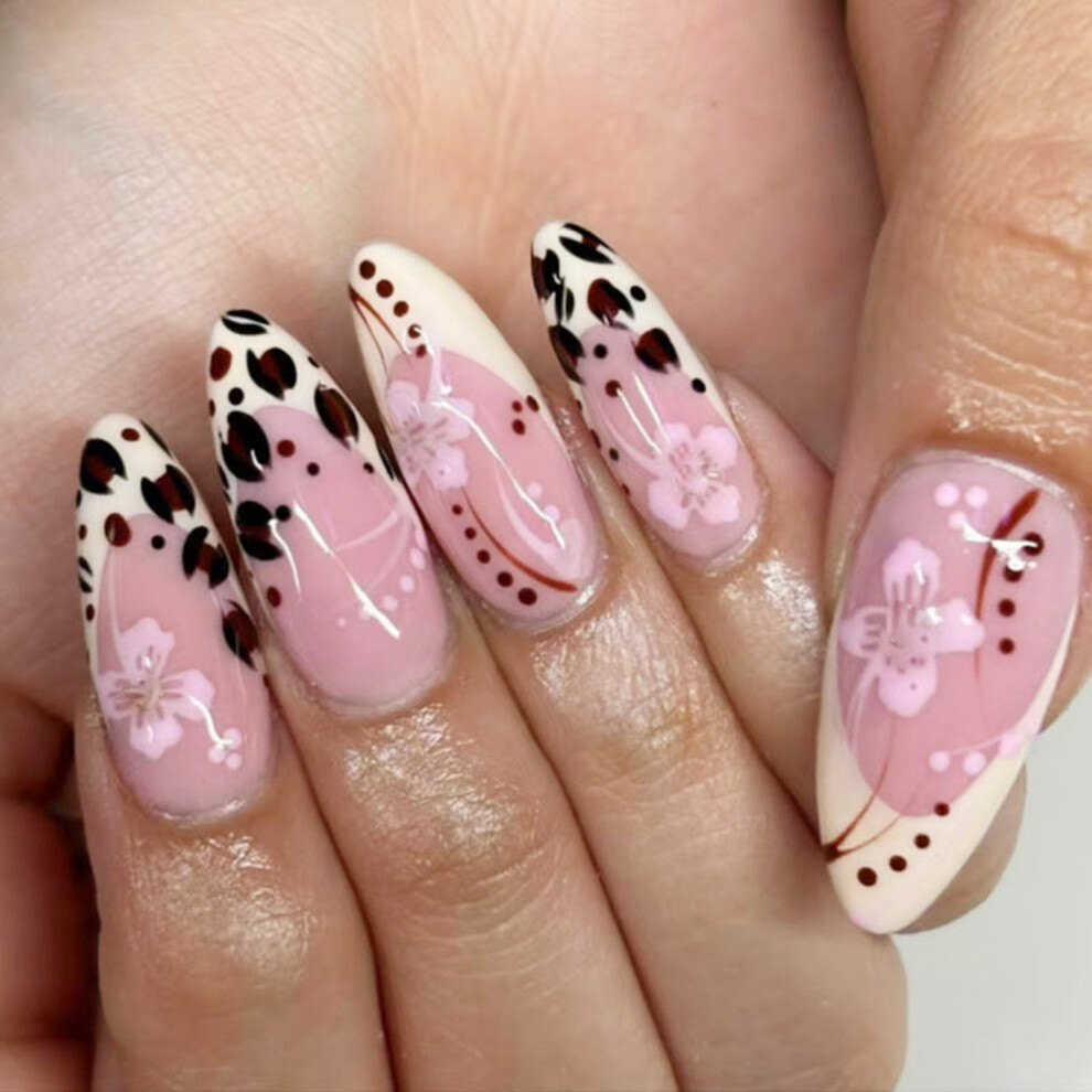 Dachuang Beauty Pink French Tip Fake Nails, Easy Stick
